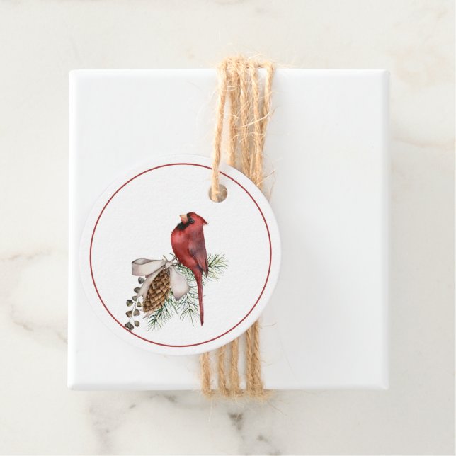 Elegant Red Cardinal Christmas Gift Tag (In Situ)