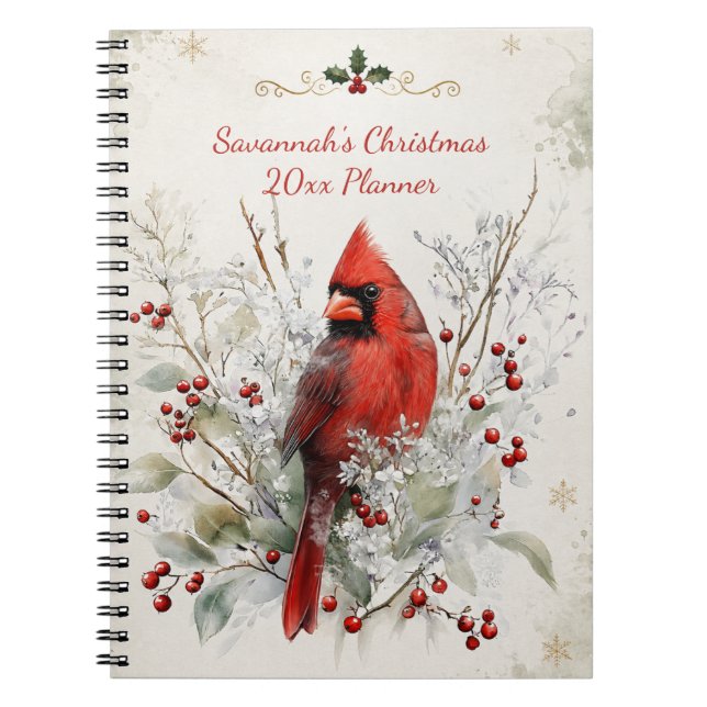 Elegant Red Cardinal Holiday Christmas Notebook (Front)