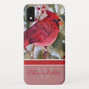 Elegant Red Cardinal Monogram Name Case-Mate iPhone Case