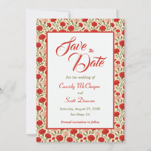 Elegant Red Carnation Flower Wedding Save the Date