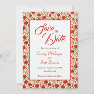 Elegant Red Carnation Flower Wedding Save the Date