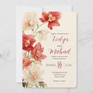 Elegant Red Cattleya Orchids Flowers Wedding Invitation