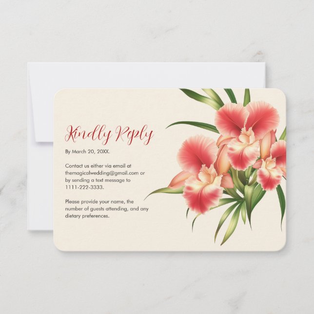 Elegant Red Cattleya Orchids Flowers Wedding RSVP Card (Front)