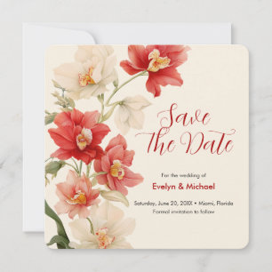 Elegant Red Cattleya Orchids Wedding Save The Date