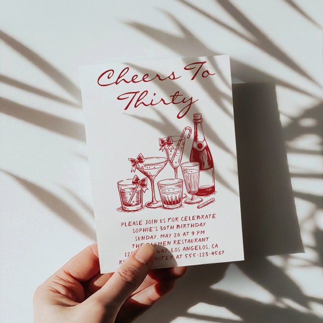 Elegant Red Cheers to Thirty Cocktail Birthday Invitation (Creator Uploaded)
