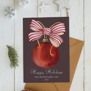 Elegant Red Christmas Ball Ornament Flat Holiday Card