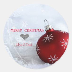 Elegant Red Christmas Ball Snowflakes Classic Round Sticker