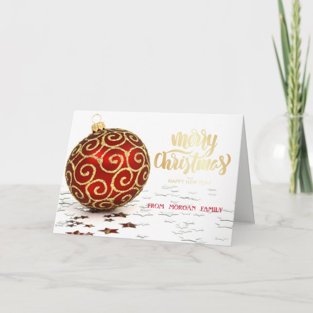 Elegant Red Christmas Ball Stars Christmas Holiday Card (Front)