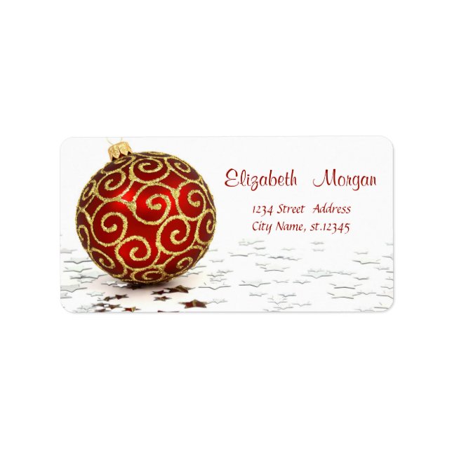 Elegant Red Christmas Ball,Stars Label (Front)