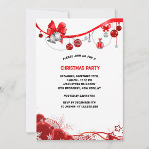 Elegant Red Christmas Balls Christmas Party  Invitation