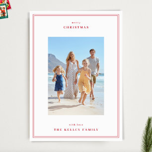 Elegant Red Christmas Berry Simple Frames 3 Photo Holiday Card