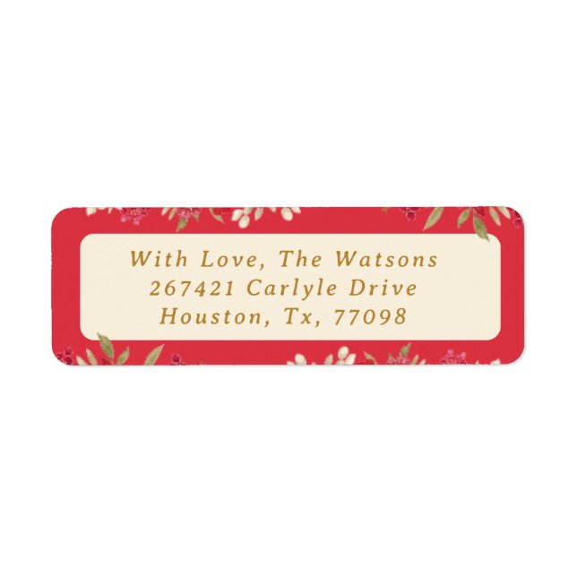 elegant red christmas botanical return address (Front)