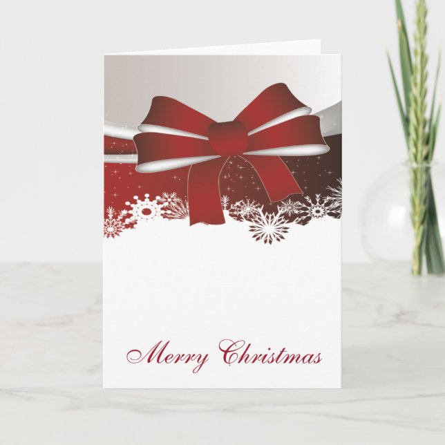 Elegant Red Christmas Bow 2 Holiday Card (Front)