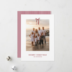 Elegant Red Christmas Bow Family Holiday Photo Card
