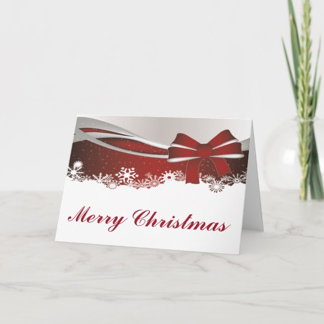 Elegant Red Christmas Bow Holiday Card (Front)