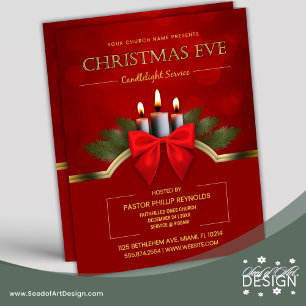 Elegant Red Christmas Eve Candlelight Church Flyer