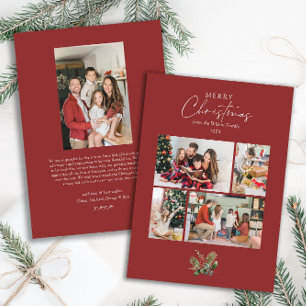 Elegant Red Christmas Greenery Photo Collage Holiday Card