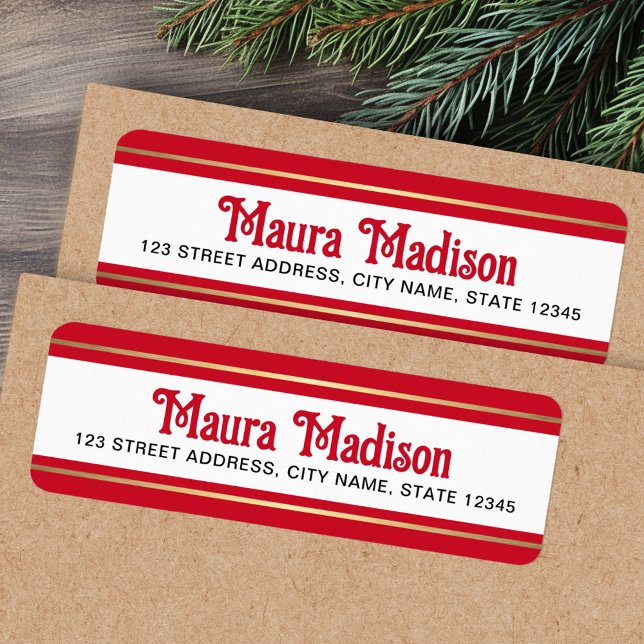 Elegant red Christmas holiday return address (Elegant red Christmas holiday return address Label)