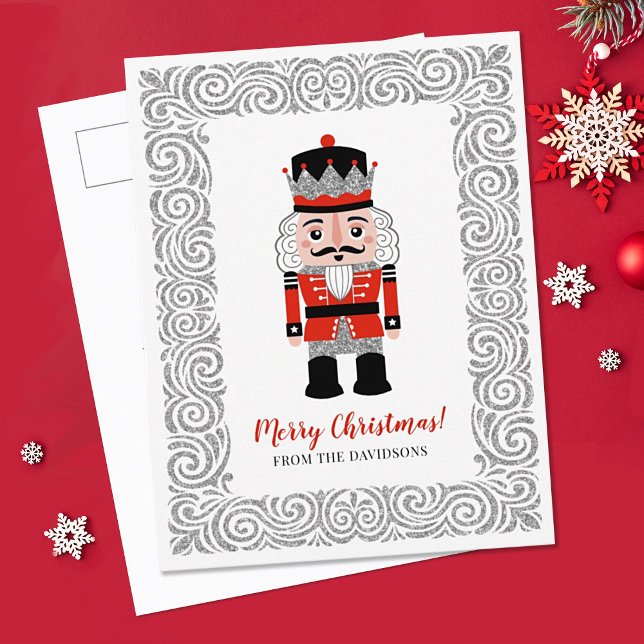 Elegant Red Christmas Nutcracker Holiday Postcard (An elegant nutcracker Christmas postcard for your holiday greetings.)