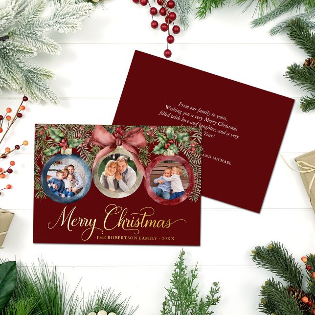 Elegant Red Christmas Ornament Family Photos Gold (Creator Uploaded)