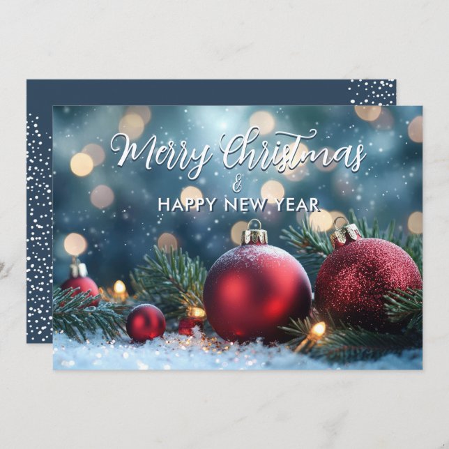 Elegant Red Christmas Ornaments Business Holiday Card (Front/Back)