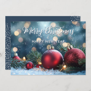 Elegant Red Christmas Ornaments Business Holiday Card