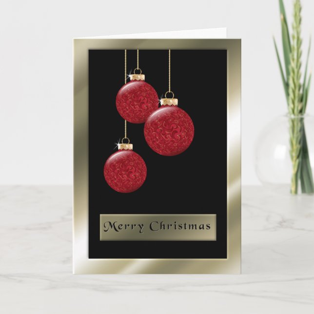 Elegant Red Christmas Ornaments Gold Frame Holiday Card (Front)