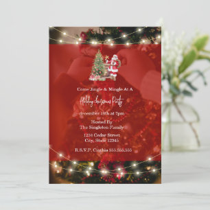 Elegant Red Christmas Party Invitation with Santa