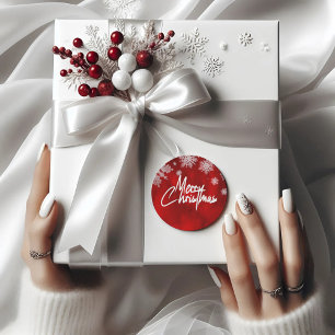 Elegant Red Christmas snow flakes Round Sticker