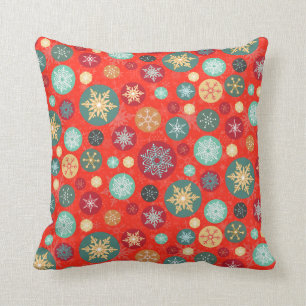 Elegant Red Christmas Snowflake Retro Pattern Cushion
