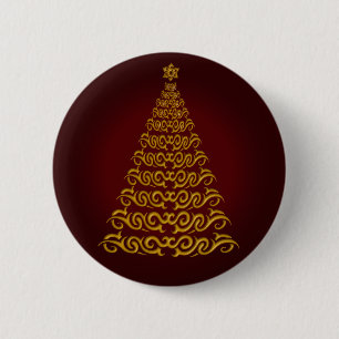 Elegant Red  Christmas Tree Button