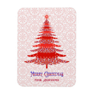 Elegant Red Christmas Tree Personalised Snowflake  Magnet