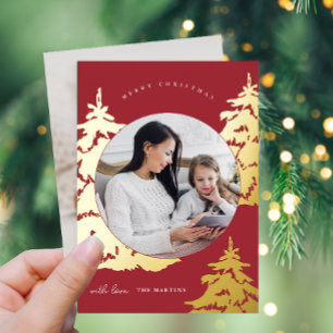 Elegant Red Christmas Tree Two Photo Holiday