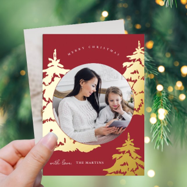 Elegant Red Christmas Tree Two Photo Holiday (Creator Uploaded)