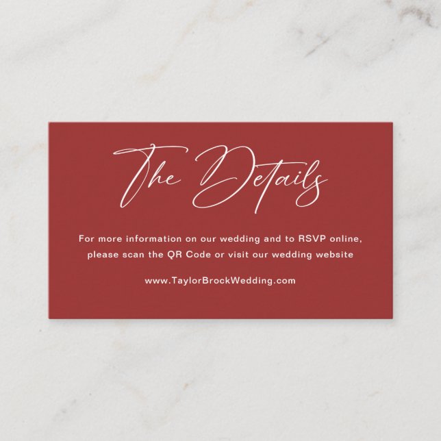 Elegant Red Christmas Wedding Website Enclosure Card (Front)