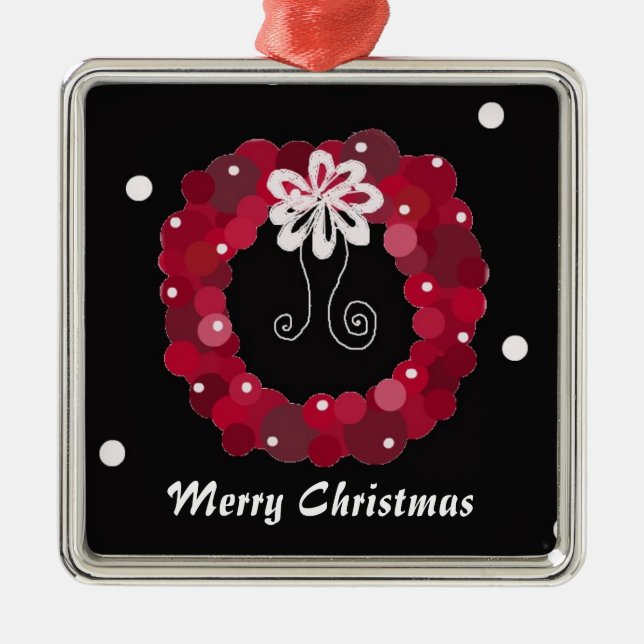 Elegant Red Christmas Wreath Metal Tree Decoration (Front)