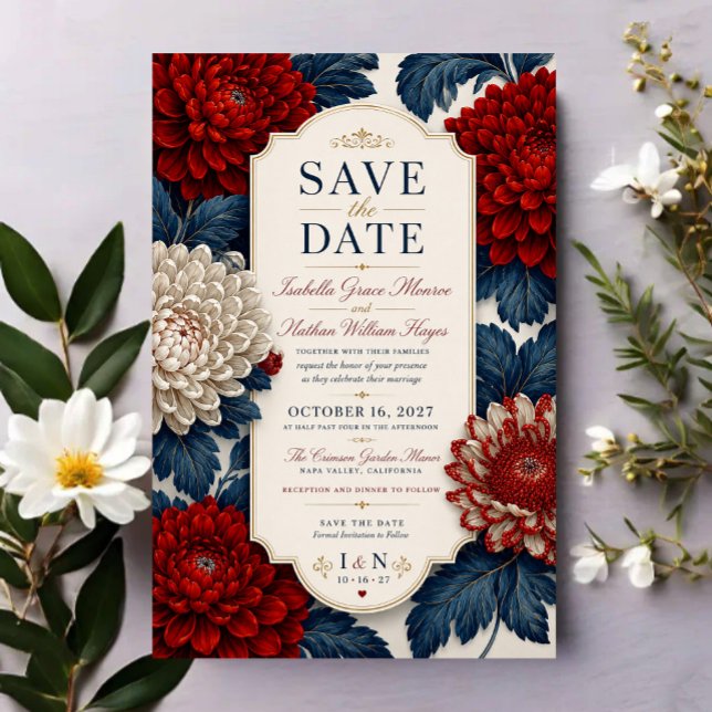 Elegant Red Chrysanthemum Flora Acrylic Invitations (Creator Uploaded)