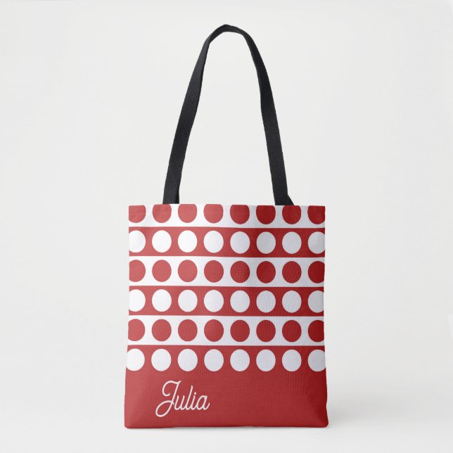 Elegant Red Circle On Stripe Line Pattern Tote Bag (Front)
