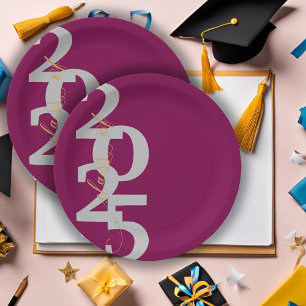 Elegant Red Class of 2025  Graduation Party Paper Plate