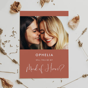 Elegant Red clay Maid of Honour proposal card