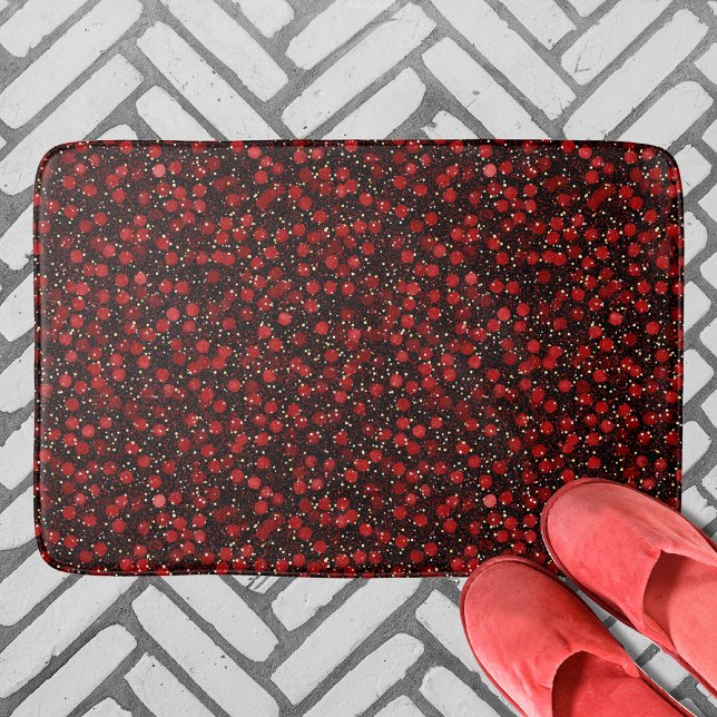 Elegant Red Confetti on Black Glitter Style Bath Mat (Creator Uploaded)