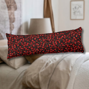 Elegant Red Confetti on Black Glitter Style Body Cushion