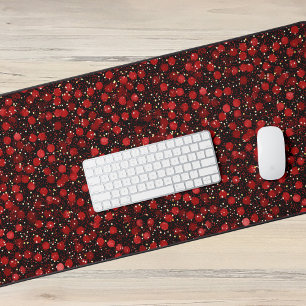Elegant Red Confetti on Black Glitter Style Desk Mat