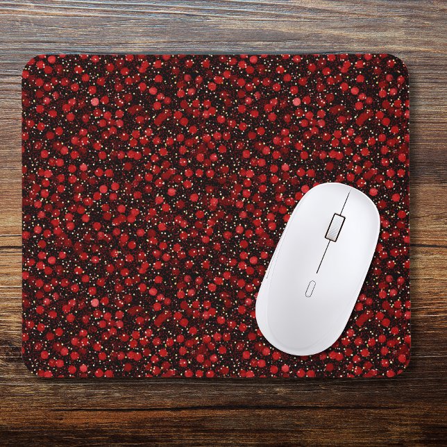 Elegant Red Confetti on Black Glitter Style Mouse Pad (Creator Uploaded)