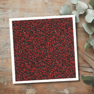 Elegant Red Confetti on Black Glitter Style Napkin