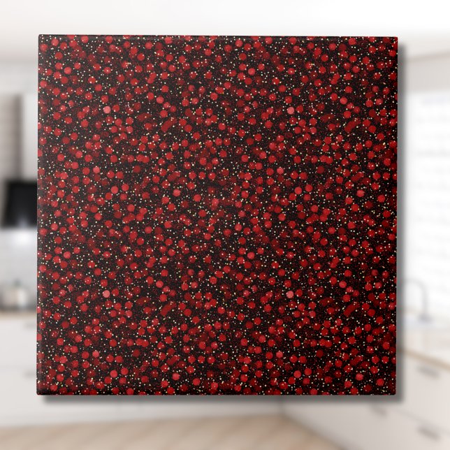 Elegant Red Confetti on Black Glitter Style Tile (Creator Uploaded)