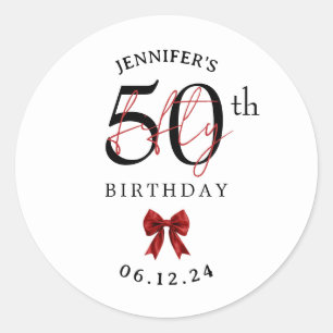 Elegant Red Coquette Bow 50th Birthday Party  Classic Round Sticker