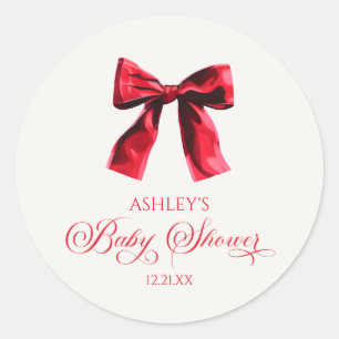Elegant Red Coquette Bow Baby Shower Classic Round Sticker