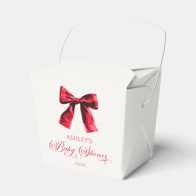 Elegant Red Coquette Bow Baby Shower Favour Box (Front Side)