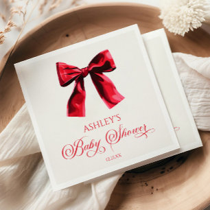Elegant Red Coquette Bow Baby Shower Napkin